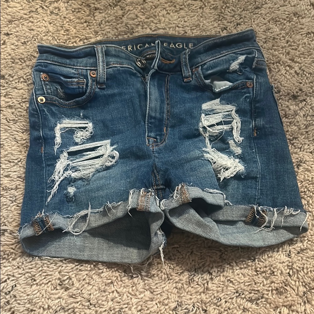 American Eagle Outfitters Women's Blue Distressed Denim Shorts